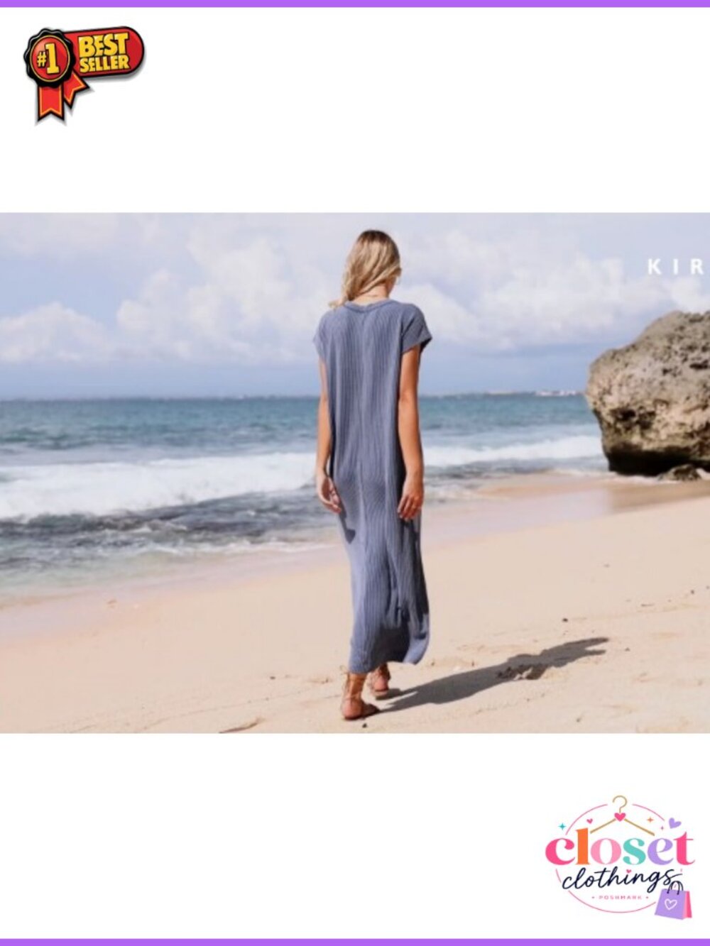 Ribbed Knit Short Sleeve Maxi Dress with Pockets - Picture 6 of 6